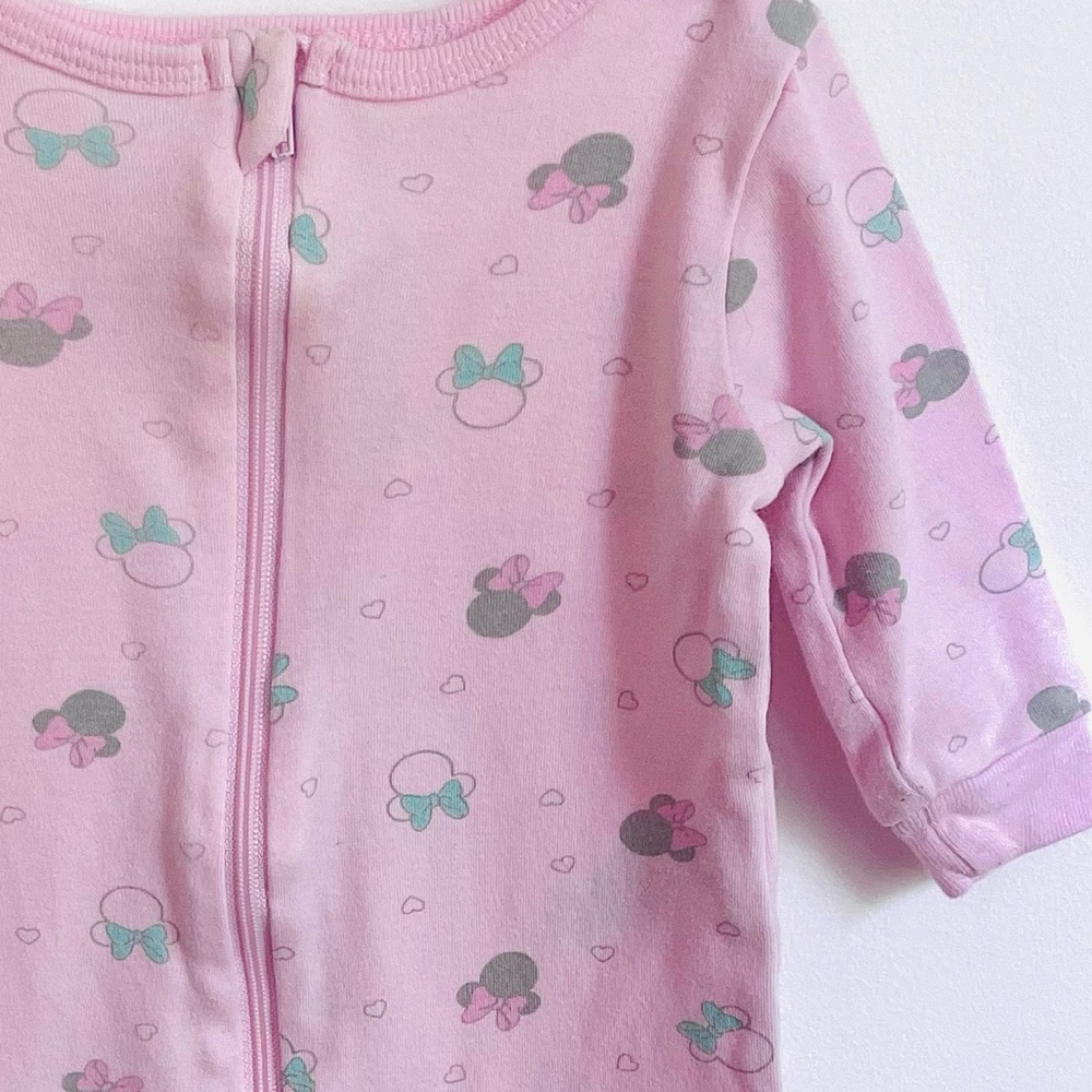 4/$20💥Minnie Mouse Baby Girl Footie Sleeper, Pale Pink, Minnie Bows, Like New